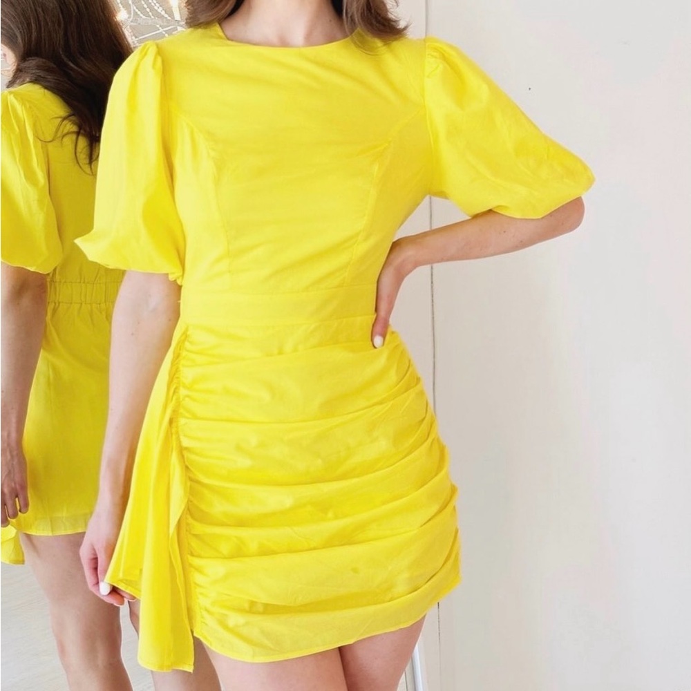 Strut and Bolt Elegant Yellow Puff Sleeve Dress